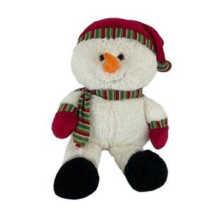 Kids Of America Snowman Plush Red Green‎ Stripe Hap Scarf Mittens 22" Plush